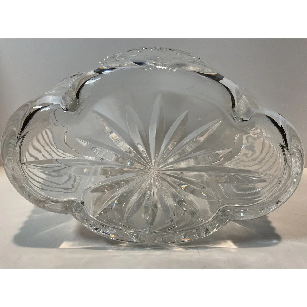 Crystal Heart Etched Glass Vase‎ Bowl Container Made in Slovakia 24% PbO